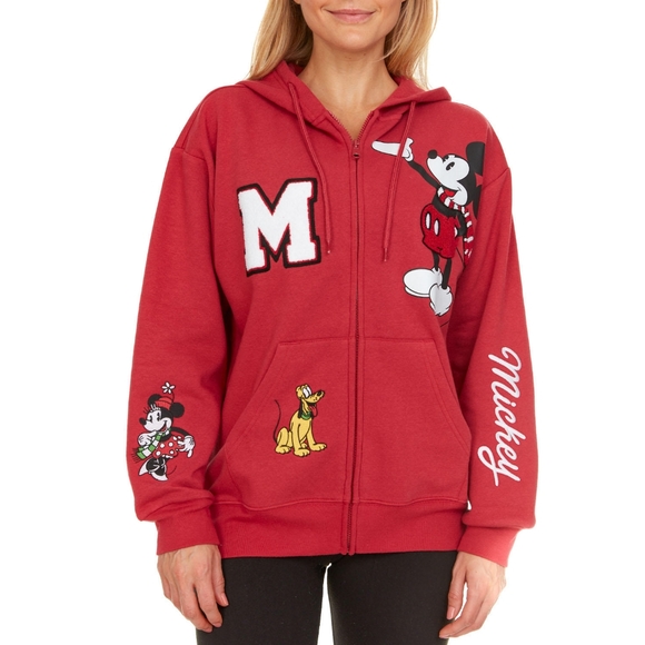 NWT Licensed Ladies Character MICKEY MOUSE Holiday Full Zip Up Hoodie Jacket L - Picture 1 of 11